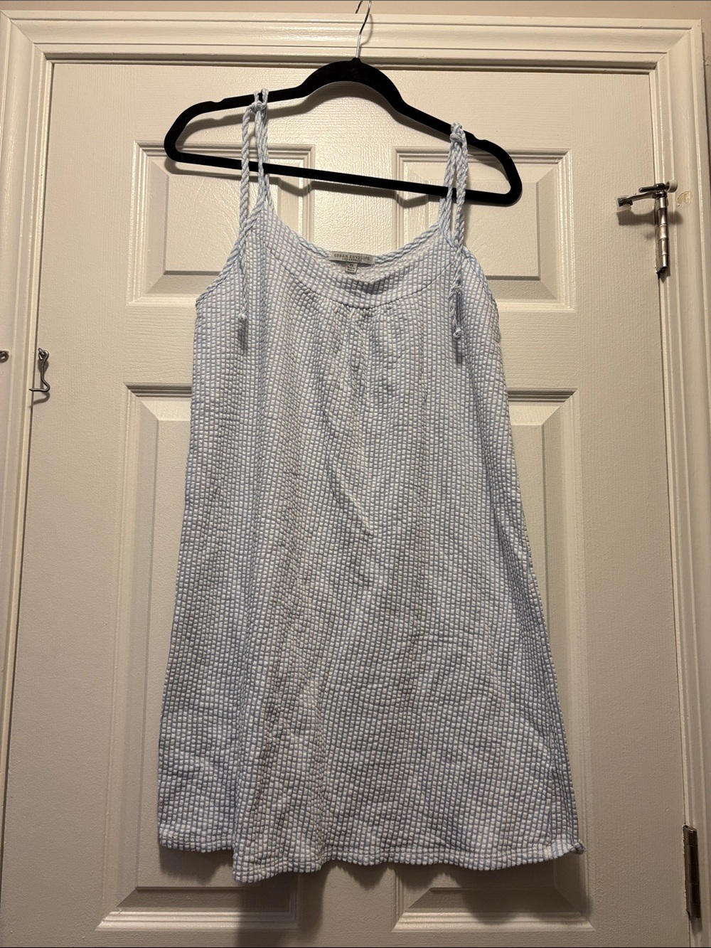 Green Envelope Light Blue & White Midi Dress